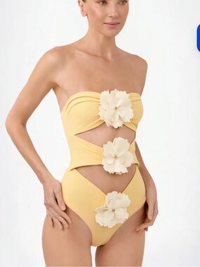 Yellow Floral Cutout One-Piece Swimsuit
